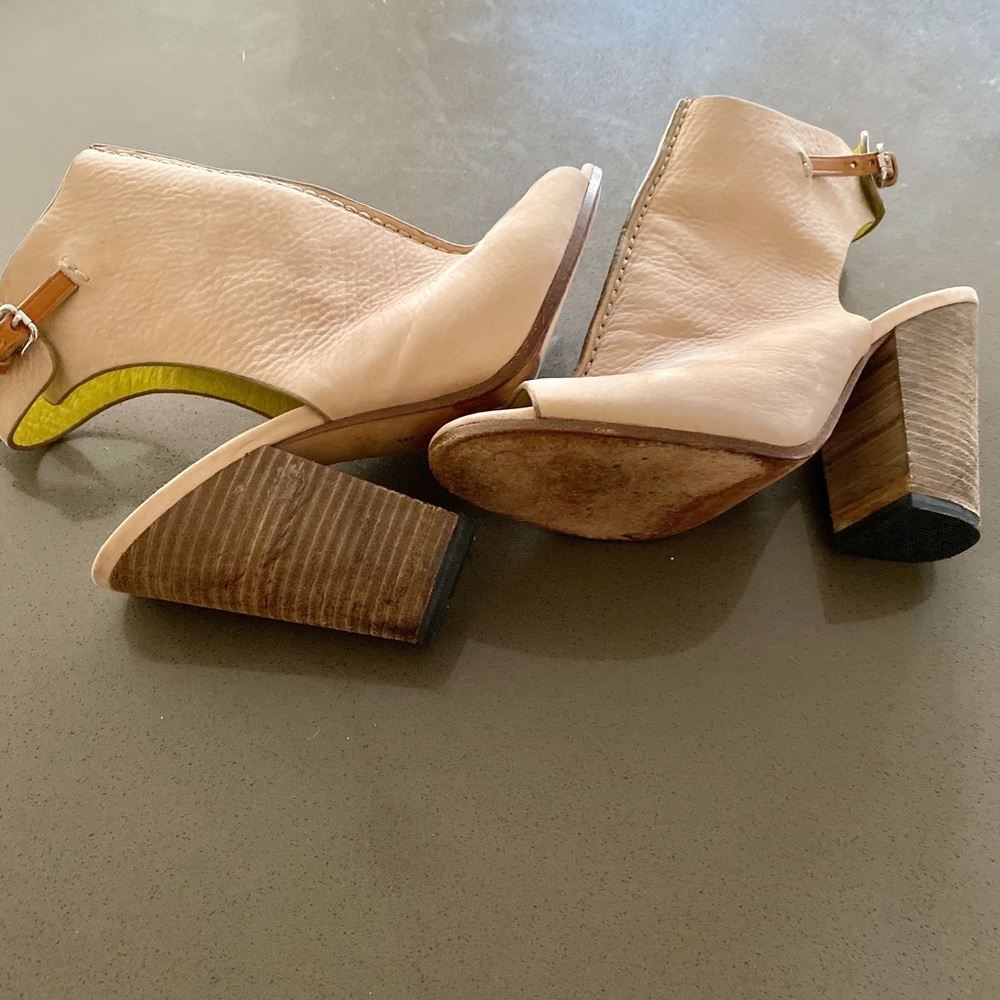 Coach leather open toed booties.